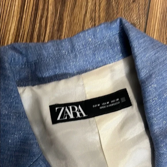 NWT Zara linen blend Modern Blue Wide-Leg Pantsuit set size M